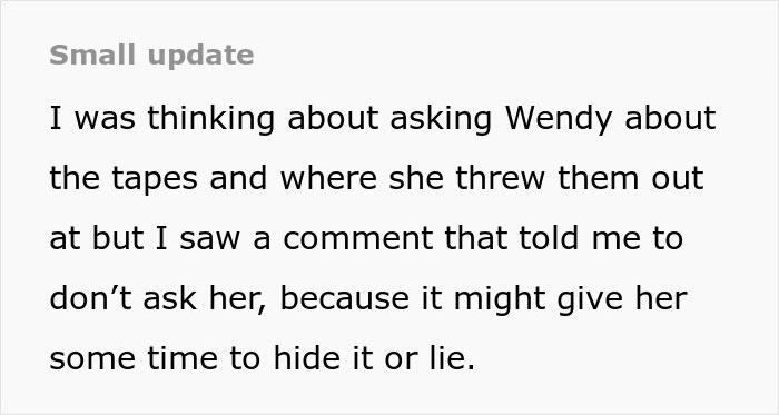 Text discussing hidden tapes related to surprise plan for daughter involving late mother.