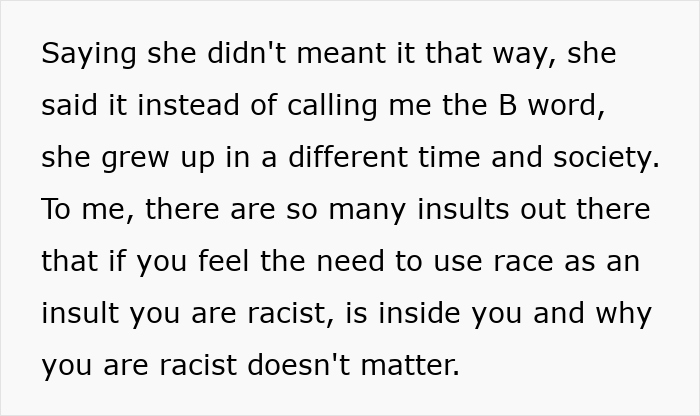 Text discussing racial insults and societal changes, highlighting racism's impact.