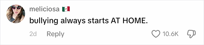 “Comment highlights parenting advice: 'bullying always starts AT HOME,' receiving significant engagement.” “Comment highlights parenting advice: 'bullying always starts AT HOME,' receiving significant engagement.”