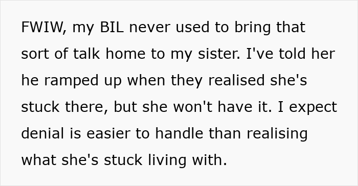 Text on a white background discussing a brother-in-law's shift in attitude towards immigrants.