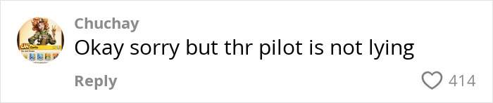 Comment noting disbelief about pilot's romantic gesture on a viral plane passenger's note. Comment noting disbelief about pilot's romantic gesture on a viral plane passenger's note.