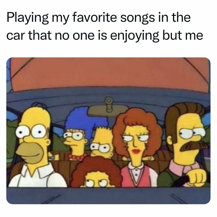 Old cartoon meme with characters in a car, driver looking annoyed, others unimpressed.