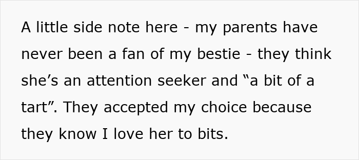 Text discussing how parents view a best friend as an attention seeker and a bit of a tart.