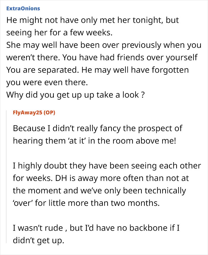 Text messages about separation shock, discussing ex bringing woman into shared home.