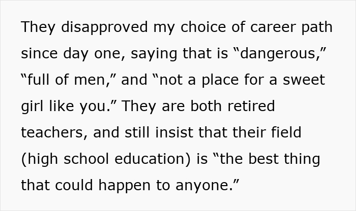 Text about disapproval of career path, highlighting a "tragic story of shattered dreams.