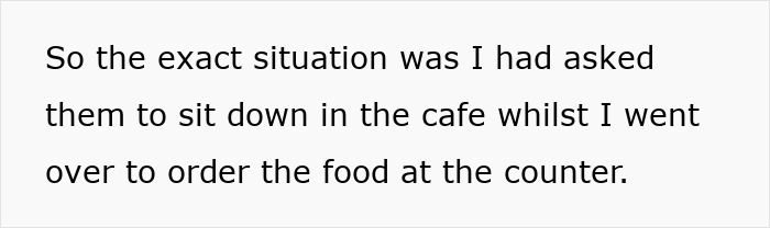 Text discussing a situation involving man, kids, and a disappearance at a supermarket cafe. Text discussing a situation involving man, kids, and a disappearance at a supermarket cafe.