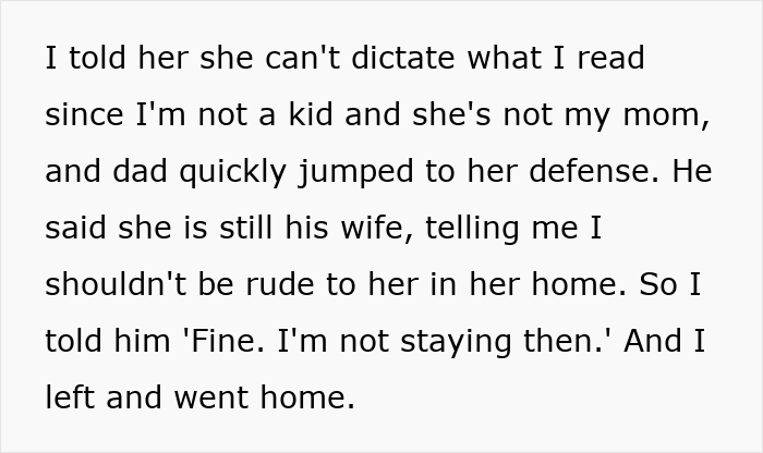 Stepmom Tries To Censor What 16YO Reads, He Decides Not To Visit His Dad Anymore