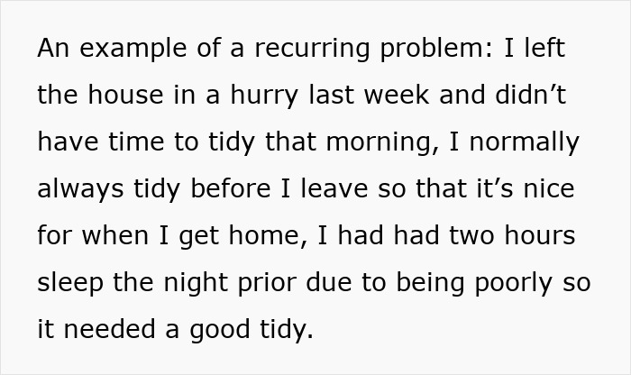 Text discussing a recurring problem and lack of tidying, related to laziness and responsibility issues.