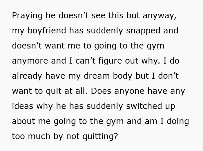 Woman Confused As To Why Her BF Suddenly Throws Tantrum About Her Working Out Woman Confused As To Why Her BF Suddenly Throws Tantrum About Her Working Out