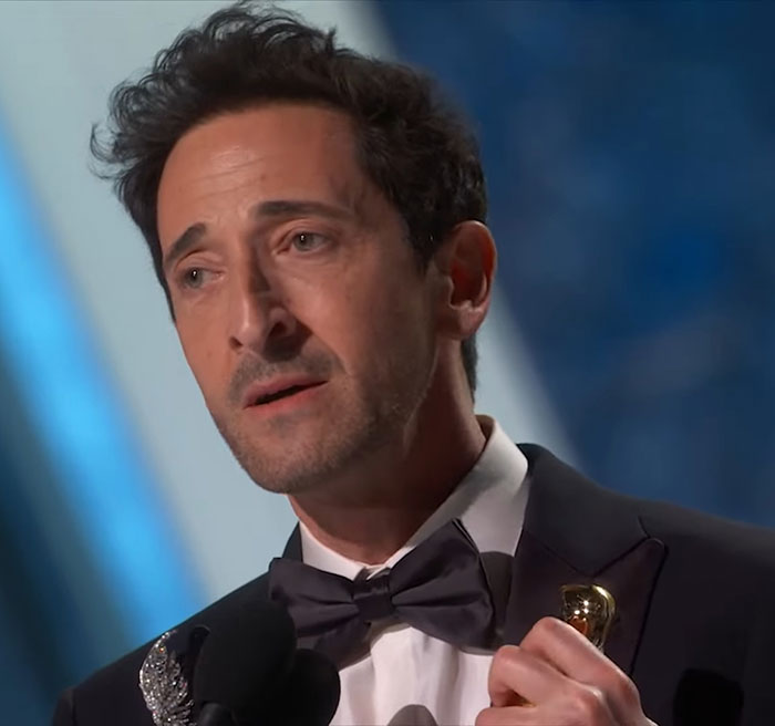 Adrien Brody giving an Oscar speech, going viral online.