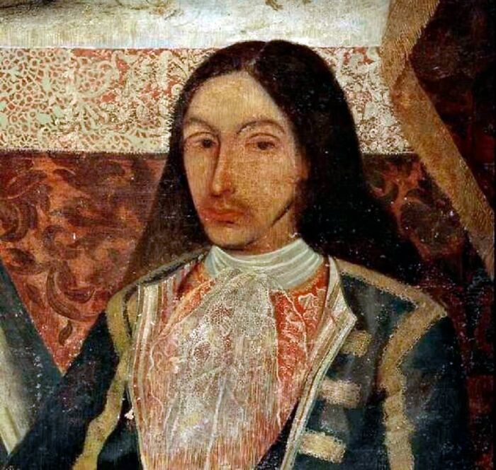 Portrait of a man in historical attire, possibly linked to real-life lost treasures, posing a challenge for exploration.