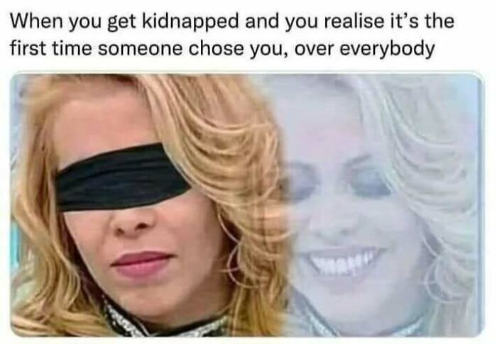 Blindfolded woman with text overlay about being chosen, illustrating amusing memes for introverts.