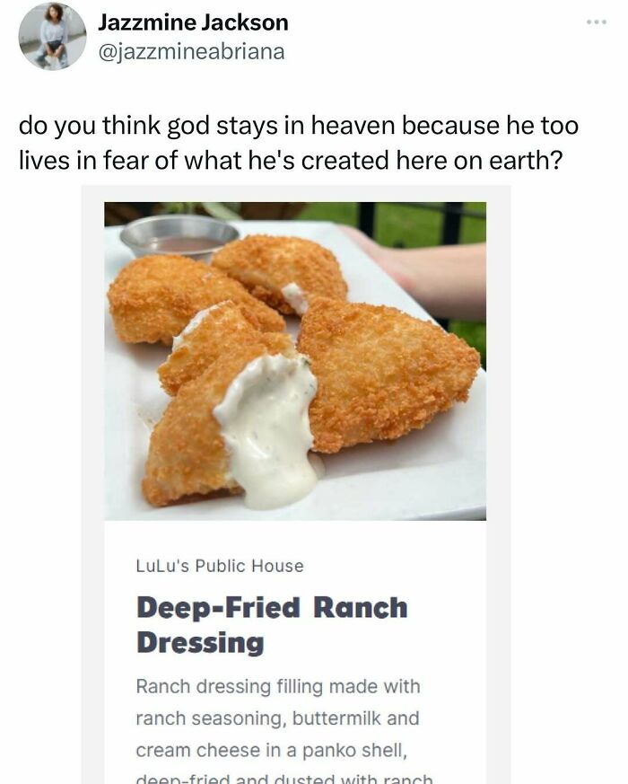 Deep-fried ranch dressing meme from Middle Class Fancy Instagram, showcasing humorous take on extravagant food.