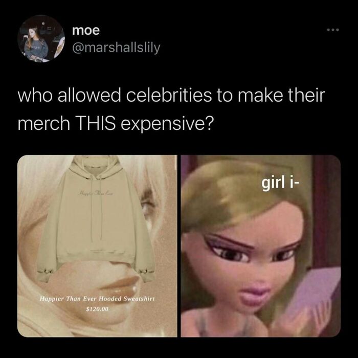 Expensive celebrity merch meme shared on Instagram page "Conxfession".