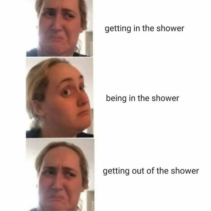Funny meme from Diary Introverts showing humorous shower expressions.