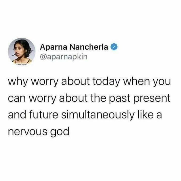 A humorous meme about overthinking from an introvert's diary on Instagram.