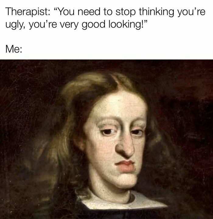 A historical painting used in a meme from the Diary Introverts IG account, featuring a humorous therapist quote.