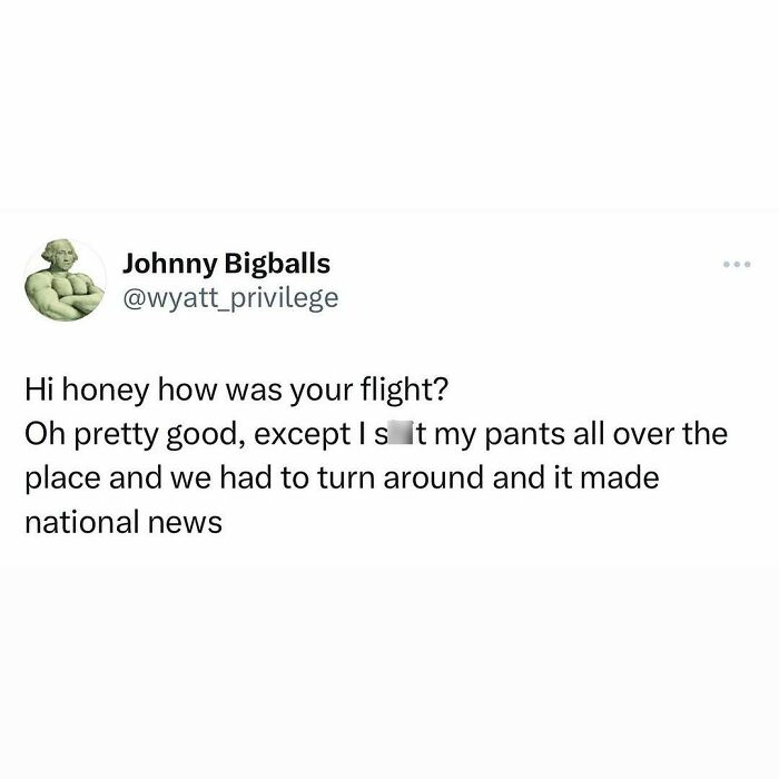 Tweet about an embarrassing flight incident that made national news.
