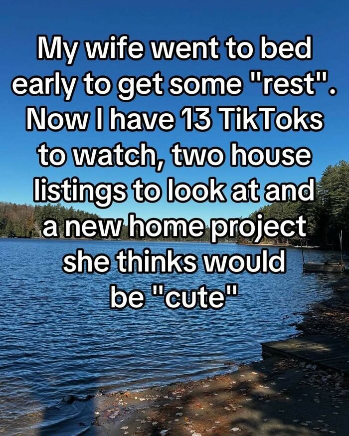 Funny Middle Class Fancy meme over a serene lake background, highlighting relatable weekend home project dilemmas.