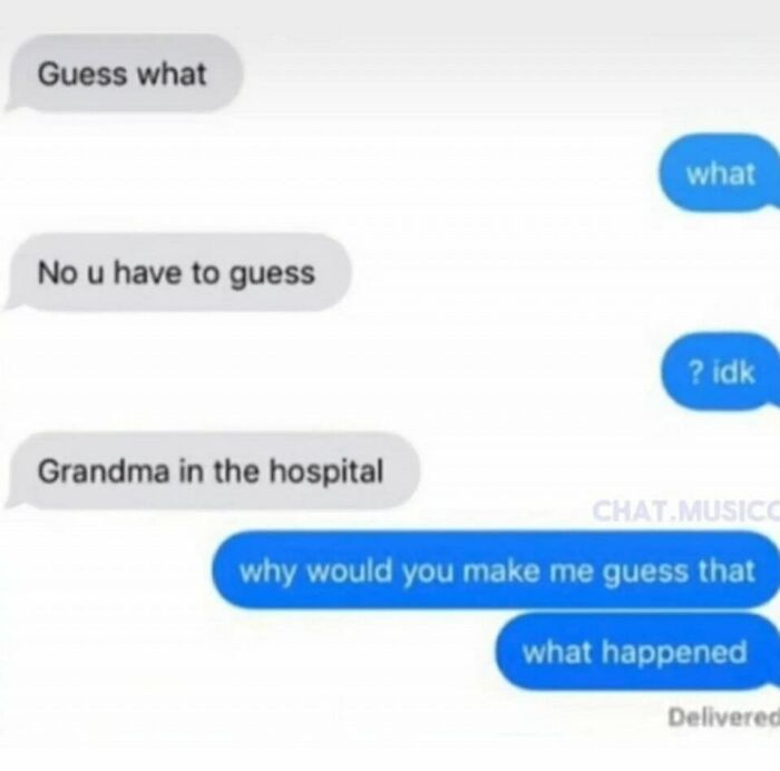 Text conversation meme with playful guessing game turns serious. "Daily Humor Memes" highlight unexpected turns in chats.