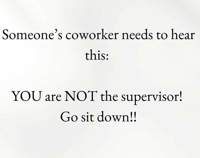 Text meme about workplace dynamics: "YOU are NOT the supervisor! Go sit down!!"