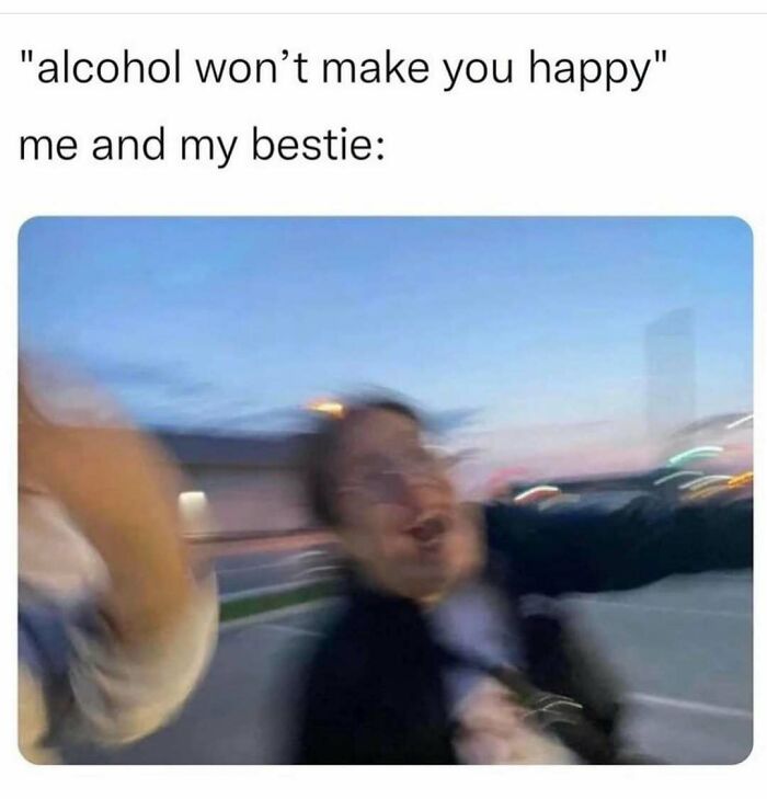 Blurred photo of two friends joyfully running, enhancing the meme experience of a better day.