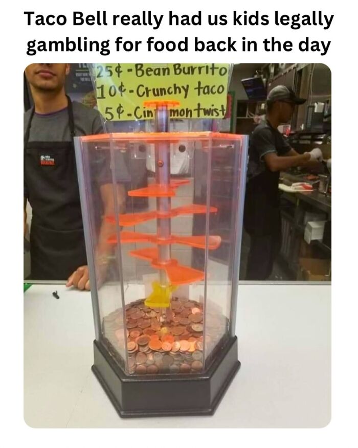 Coin game machine at Taco Bell, offering nostalgia for those who remember floppy disks and childhood fun.