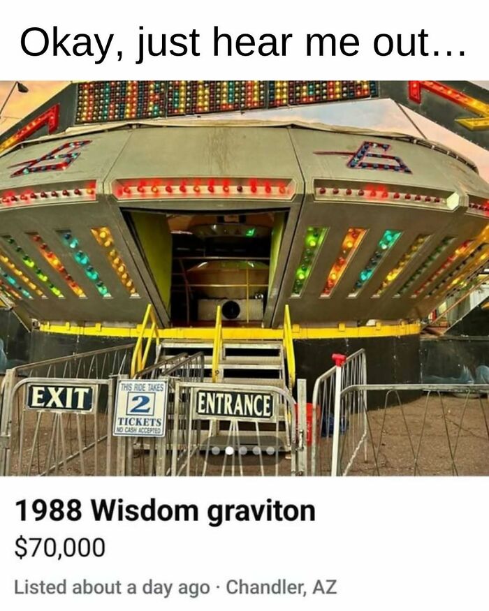 1988 Wisdom graviton ride for sale, priced at $70,000 in Chandler, AZ, evoking funny throwback memories.