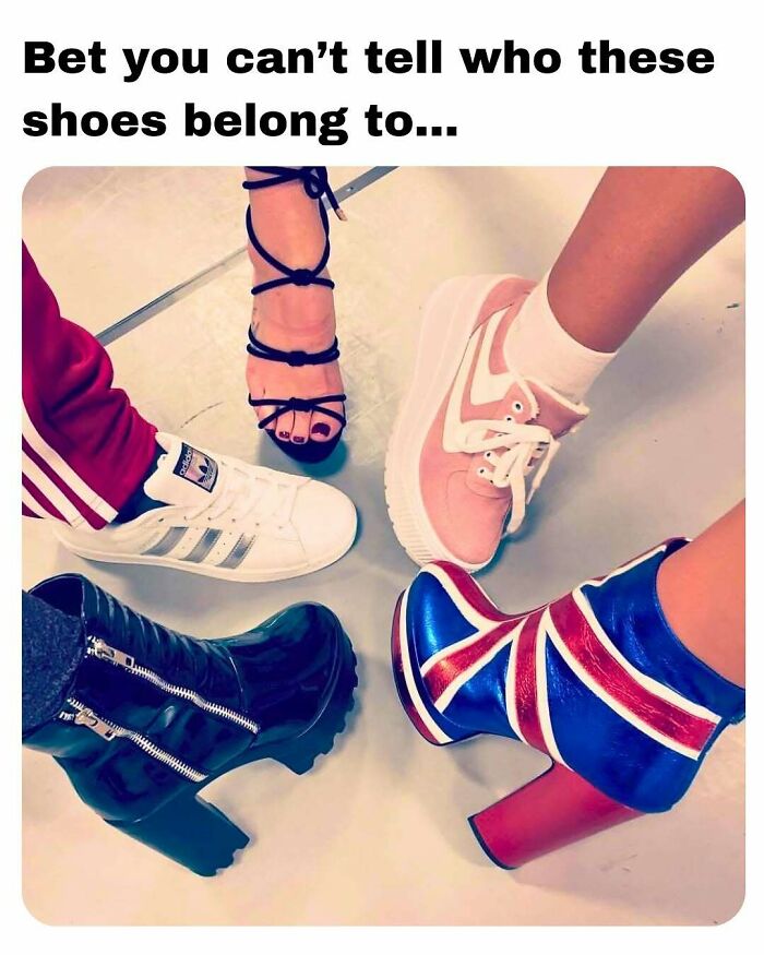 Four different styles of shoes in a circle, symbolizing funny throwbacks.