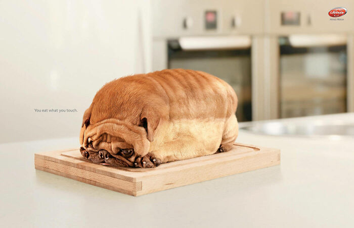 Dog-shaped loaf on a kitchen counter captures hearts in creative campaign.