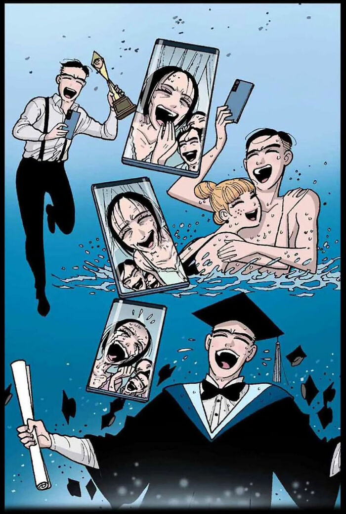 DarkBox Comics illustration featuring eerie scenes and expressions in a surreal, silent sequence.