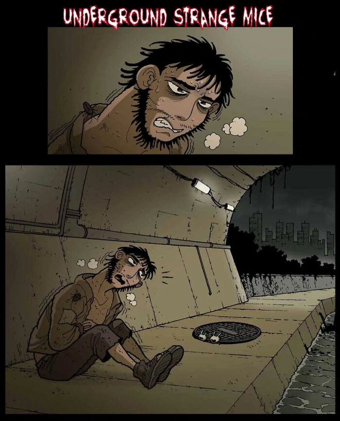 Man sitting in a dim subway tunnel, looking anxious, part of chilling DarkBox Comics series.