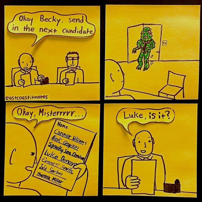 Comic strip by artist featuring a funny interview with an unexpected sea creature candidate.