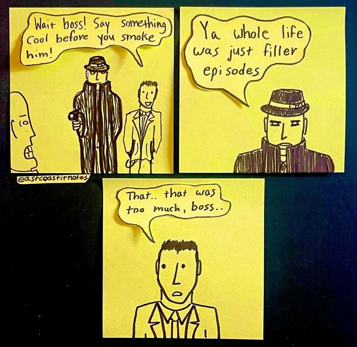 Comic showing funny dialogue between characters, featuring a witty remark about life being "filler episodes."