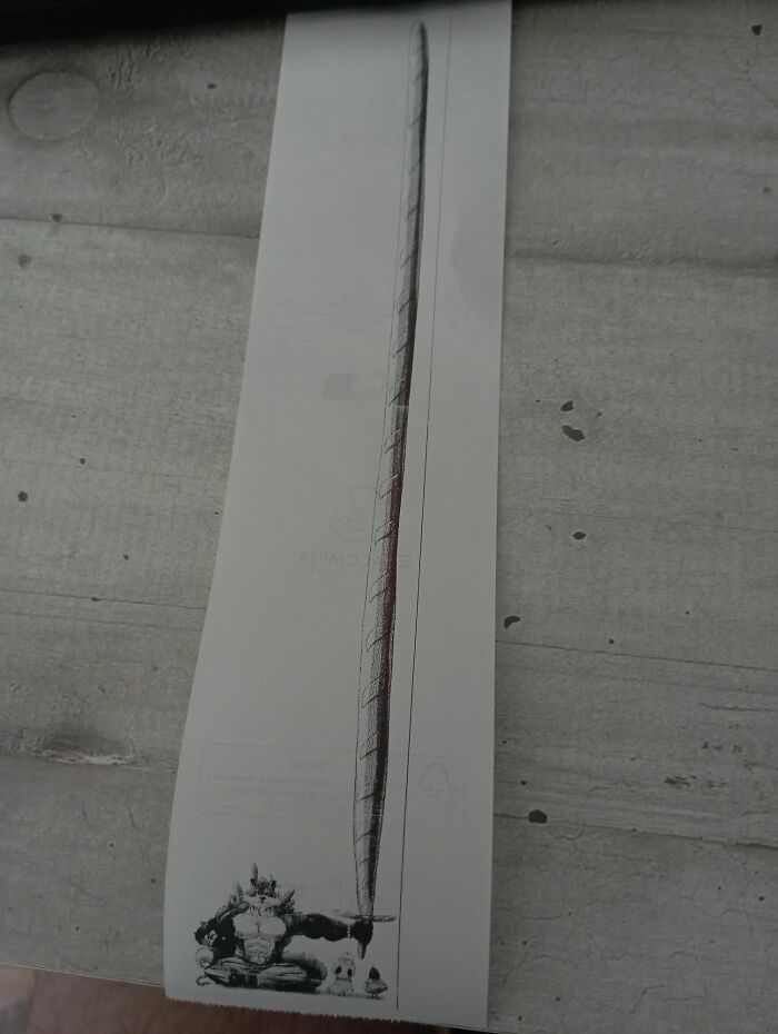 Receipt featuring a long baguette illustration found by someone, shared on social media.
