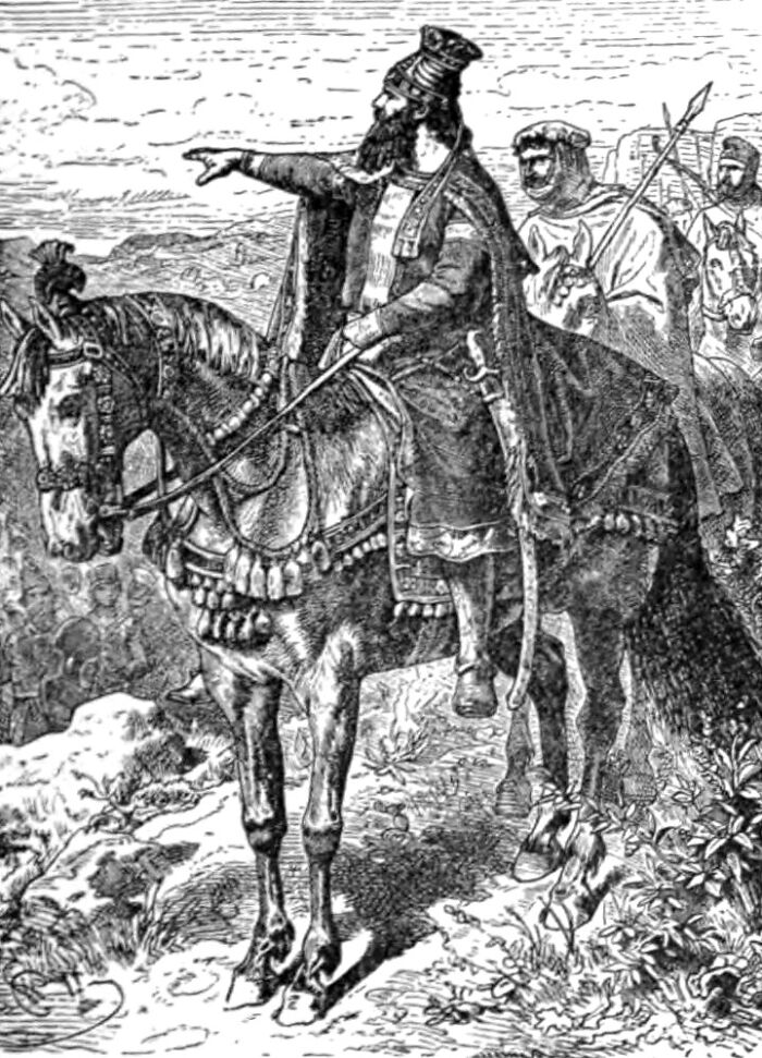 Historical figure on horseback, pointing forward, symbolizing a turning point in human history.
