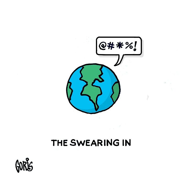 Cartoon of Earth swearing, illustrating a humorous take on sensitive subjects in everyday life.