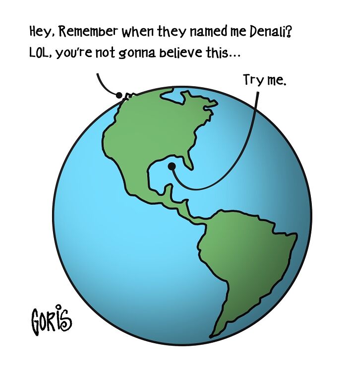 Cartoon of Earth humorously discussing its naming history with speech bubbles, by artist exploring everyday life.