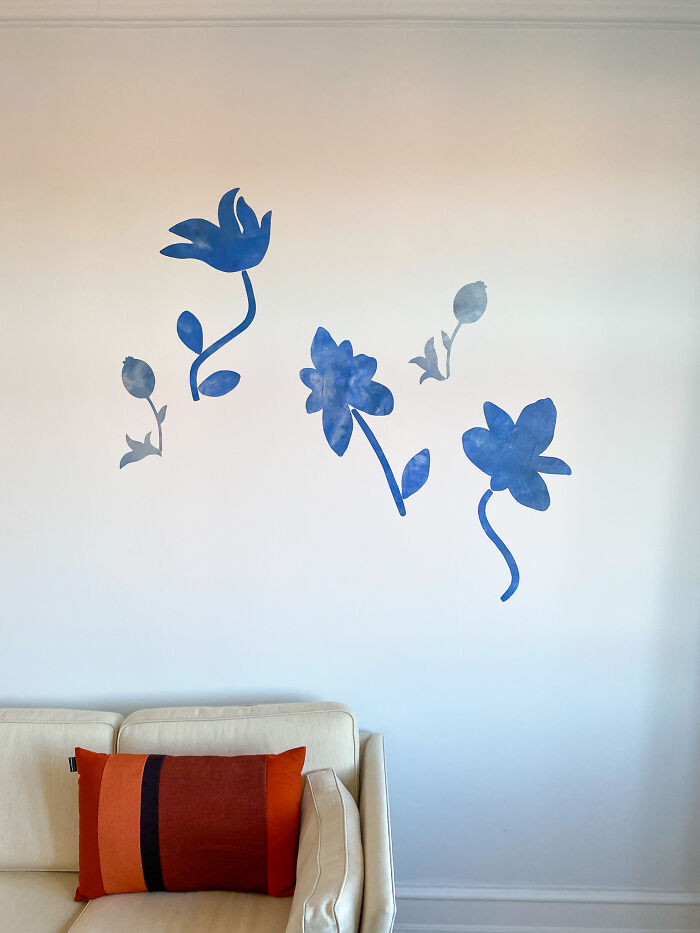 Blue Flower Wall Stickers Used For A Sales Styling In Old Apartment In Copenhagen. This Small Mural Can Be Re-Used In The Owner's Next Home