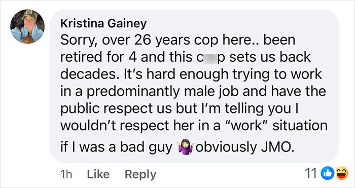 Comment criticizing NYPD officer's behavior, mentioning decades of police work and male-dominated challenges.