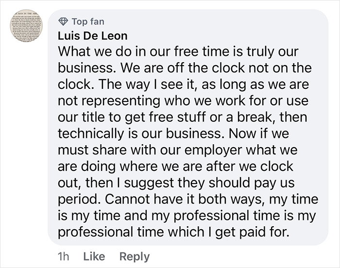 Comment on "Despicable Behavior" article about NYPD officer pole dance clip, discussing free time and employer boundaries.