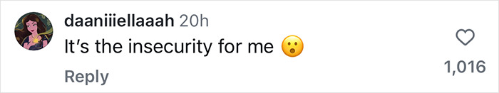 Comment discussing Hailey Bieber's marriage with text "It's the insecurity for me" and a shocked emoji.