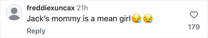 Comment about Jack's mom being mean, expressing emotion; related to Hailey Bieber's lifestyle discussion.