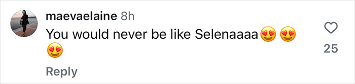 Comment questioning Hailey Bieber's lifestyle choices compared to Selena Gomez.