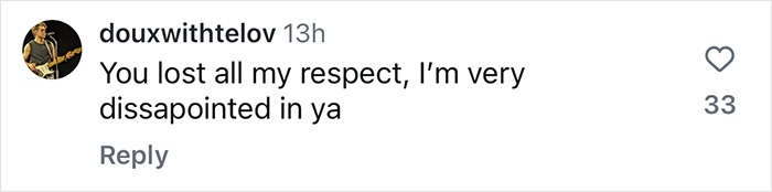 Comment expressing disappointment on Hailey Bieber's healthy lifestyle post.