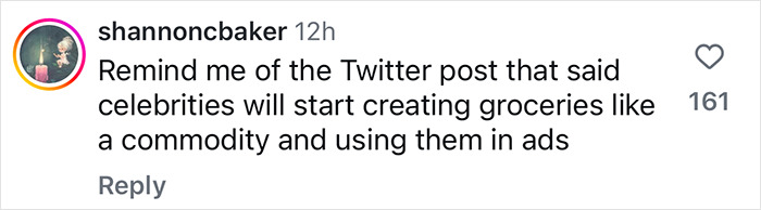 Comment about celebrity marketing and groceries, sparking discussion on Hailey Bieber's healthy lifestyle.