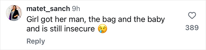 Comment discussing insecurity related to Hailey Bieber's healthy lifestyle and marriage.