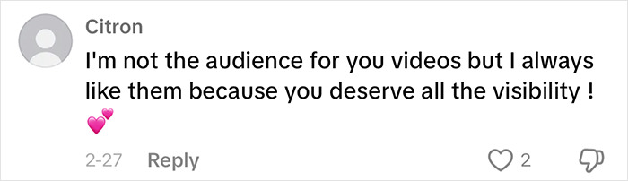 Comment expressing support and visibility for plus-size empowerment with heart emojis. Comment expressing support and visibility for plus-size empowerment with heart emojis.