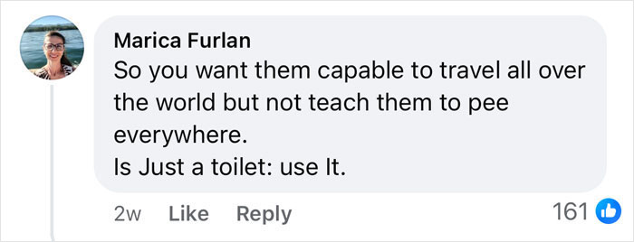 Comment responding to a mom's complaint about kids using airplane bathrooms, suggesting renting a private jet. Comment responding to a mom's complaint about kids using airplane bathrooms, suggesting renting a private jet.