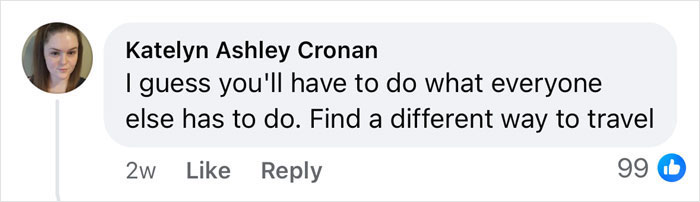Comment replying to a post about renting a private jet, suggesting finding another travel method. Comment replying to a post about renting a private jet, suggesting finding another travel method.